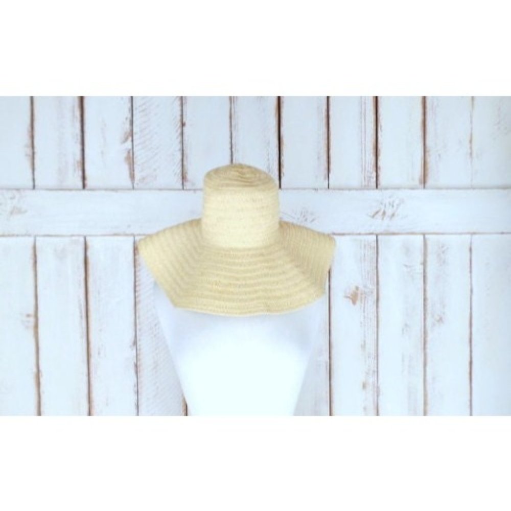Vintage tan brown woven braided paper straw floppy sun hat/gardening hat